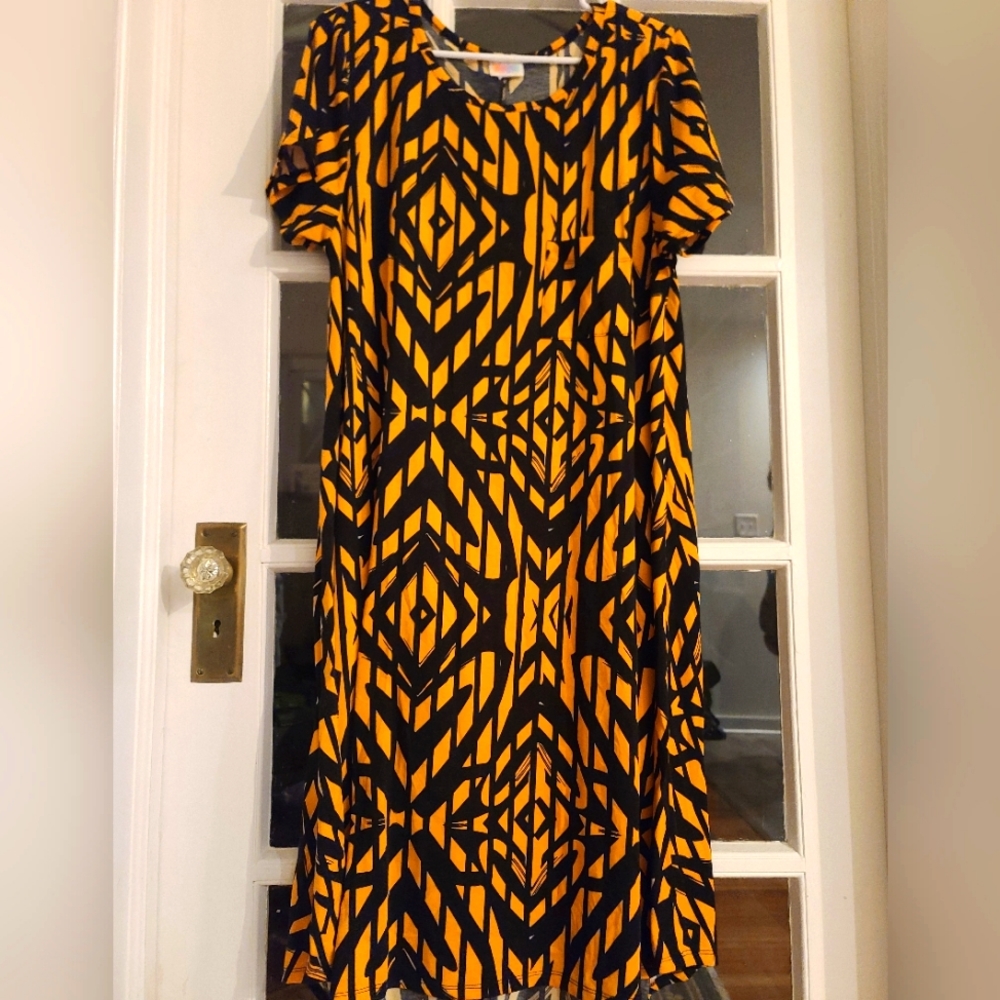 LuLaRoe black and gold dress